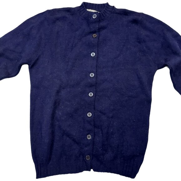 Billie Jo Vintage 1940s-1950s Navy Blue 100% Wool Long Sleeve Cardigan Sweater - Picture 2 of 9